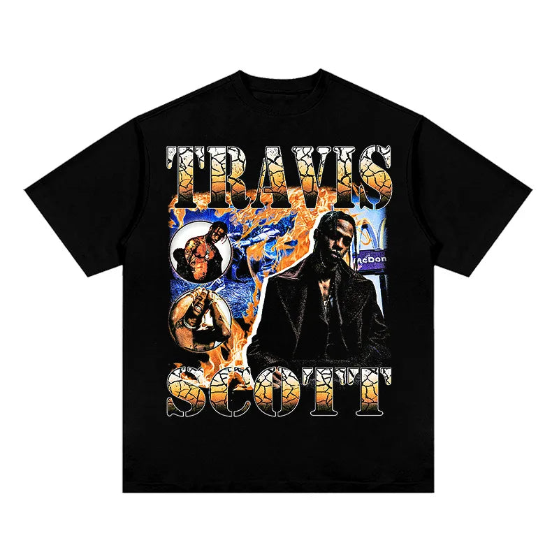 Hip hop rap 2PAC TRAVIS SCOTT personality printing summer men's 100% cotton T-shirt comfortable breathable streetwear - Travis Scott Merchandise - Free Shipping Buy Now