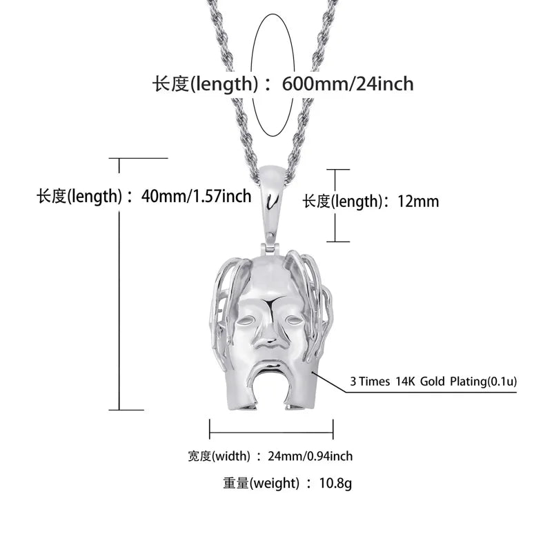 Hip Hop Travis ScottS Rapper Character Avatar Pendants Necklace for Men Rapper Jewelry with 24inch Stainless Steel chain