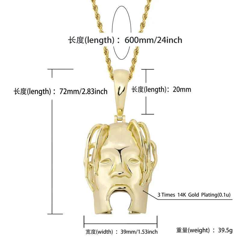 Hip Hop Travis ScottS Rapper Character Avatar Pendants Necklace for Men Rapper Jewelry with 24inch Stainless Steel chain