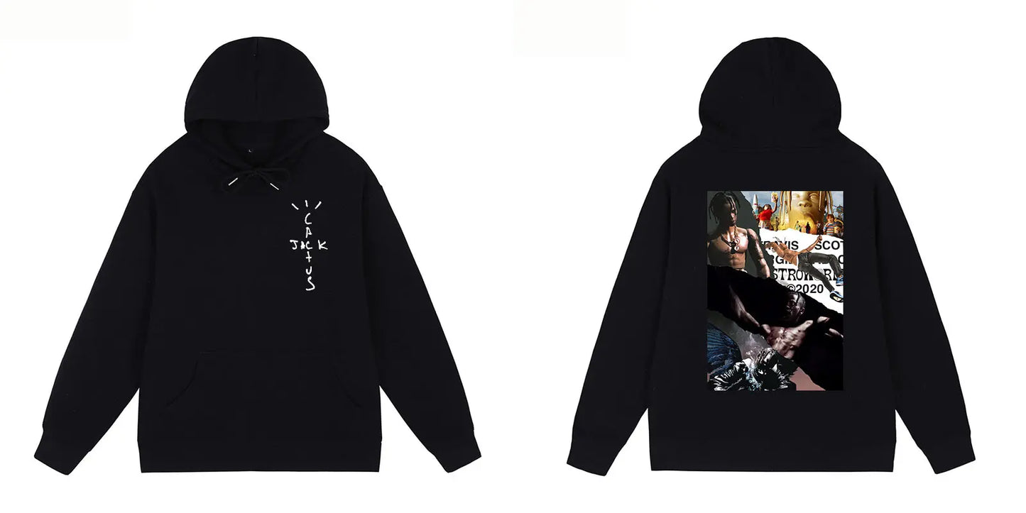 2024 New Fashion TRAVIS SCOTT Hoodie Splicing Album Cover Hip Hop Rap Fashion High Street Co-branded Hoodie for Men and Women