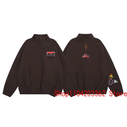 Cactus Jack Hoodie Spring Fashion New Half Zip Pullover Jacket Embroidery Badge Loose Casual UTOPIA Sweatshirt Men Women
