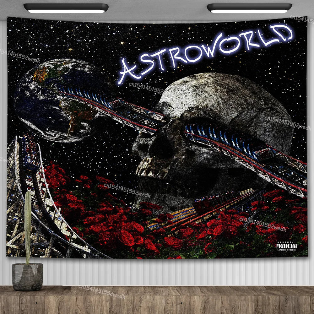 Travis Scott Astroworld Album Poster Psychedelic Hippie Starry Sky Tapestry Aesthetic Tapestry Wall Hanging Teen Room Decoration - Travis Scott Merchandise - Free Shipping Buy Now