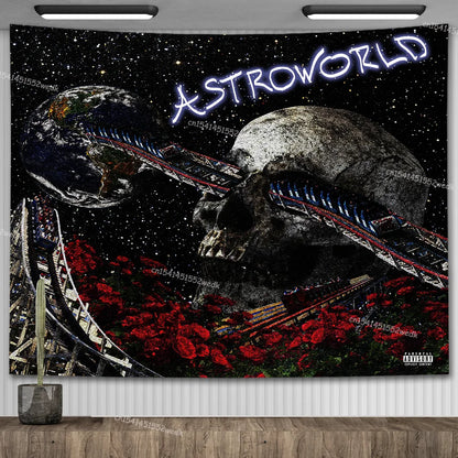 Travis Scott Astroworld Album Poster Psychedelic Hippie Starry Sky Tapestry Aesthetic Tapestry Wall Hanging Teen Room Decoration - Travis Scott Merchandise - Free Shipping Buy Now