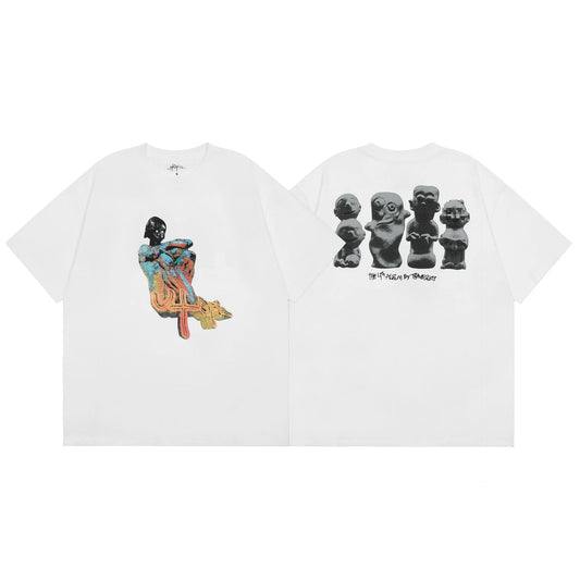Travis Scott Album Art Graffiti T-shirt Shoulder-heavy trend Comfortable loose casual 100% cotton crew neck short sleeve T-shirt