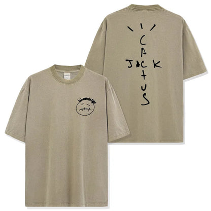 American Hip Hop Travis Scott Printed Washed Short Sleeve T-Shirt Men's and Women's Loose Crew Neck Band Summer Cotton Top - Travis Scott Merchandise - Free Shipping Buy Now