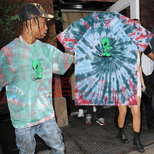 Travis Scott Astroworld Alien Tie Dye T shirt Euphoria Rue Shirt Cosplay Outfit  Rue Bennett Tshirt Hip Hop Streetwear Tops Men
