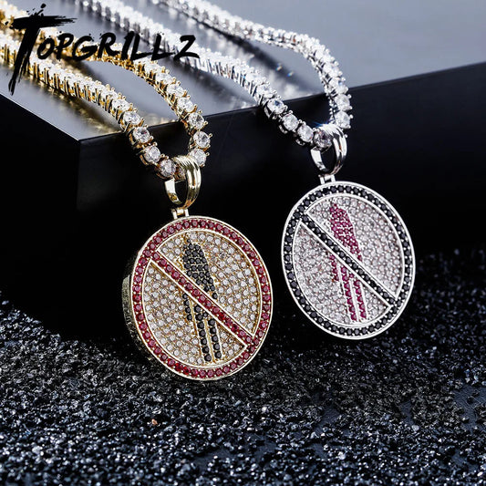 TOPGRILLZ New Travis Scott Brand Logo Pendant Necklace Ice Out Cubic Zirconia Pendant With 4mm Tennis Chain Hip Hop Jewelry Gift - Travis Scott Merchandise - Free Shipping Buy Now