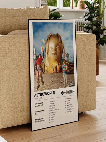 Modern Astroworld Travis Scott Rap Album Cover Art  Aluminum Frame Canvas Painting Posters for Living Room Home Decor  Music Gif - Travis Scott Merchandise - Free Shipping Buy Now