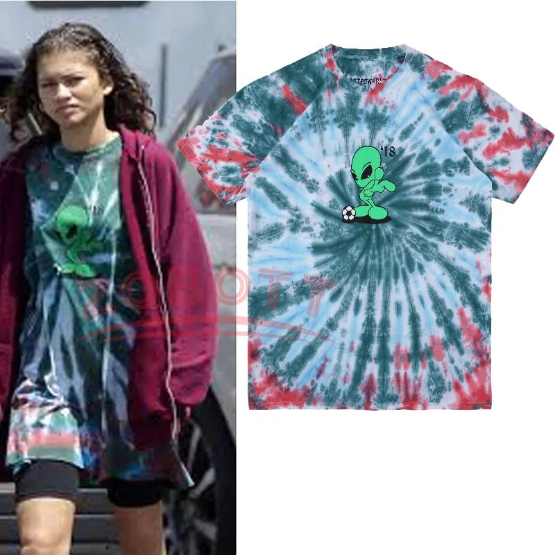 Travis Scott Astroworld Alien Tie Dye T shirt Euphoria Rue Shirt Cosplay Outfit  Rue Bennett Tshirt Hip Hop Streetwear Tops Men - Travis Scott Merchandise - Free Shipping Buy Now
