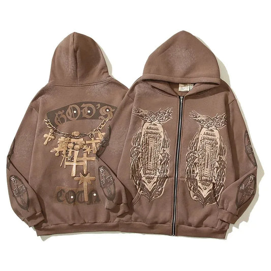 Retro design travi Scott UTOPIA American High Street Mud Dye Embossed Print Fleece Hoodie Sweatshirt Casual Loose Men's Clothing