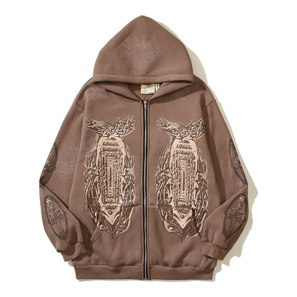 Retro design travi Scott UTOPIA American High Street Mud Dye Embossed Print Fleece Hoodie Sweatshirt Casual Loose Men's Clothing