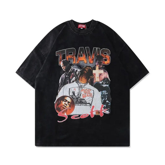 Streetwear Summer Cotton Tees Men Hip Hop Singer Character Print Men's Oversize Short Sleeve T-shirts Casual 90s Vintage Clothes
