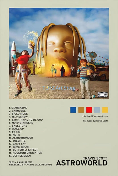 Travis-Scott Music Album Cover Singer Rapper Star Posters and Prints Canvas Printing Wall Art Picture for Living Room Decor Gift - Travis Scott Merchandise - Free Shipping Buy Now