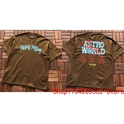 Street Men Women CACTUS JACK Short Sleeve T-shirt Summer Loose Casual Cartoon Print Crewneck Top Breathable Cotton UTOPIA Tshirt - Travis Scott Merchandise - Free Shipping Buy Now