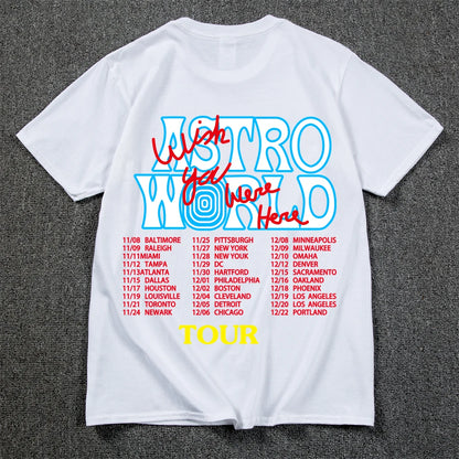 New Summer Hip Hop T Shirt Men Women Cactus Jack Harajuku T-Shirts WISH YOU WERE HERE Letter Print Tee Tops