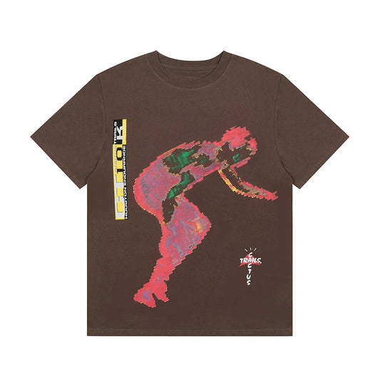 Cactus Jack Letter Character Print Short Sleeve Mens Tshirts High Street Baggy Crew Neck Cotton Summer Top Tees Oversized