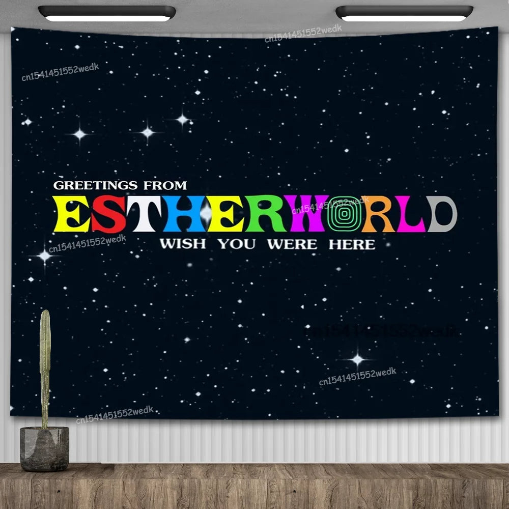 Travis Scott Astroworld Album Poster Psychedelic Hippie Starry Sky Tapestry Aesthetic Tapestry Wall Hanging Teen Room Decoration - Travis Scott Merchandise - Free Shipping Buy Now