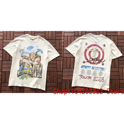 Street Men Women CACTUS JACK Short Sleeve T-shirt Summer Loose Casual Cartoon Print Crewneck Top Breathable Cotton UTOPIA Tshirt - Travis Scott Merchandise - Free Shipping Buy Now