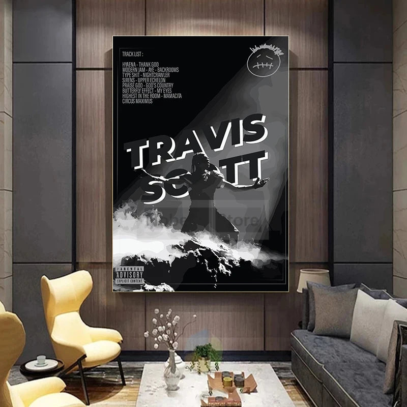 Popular American Rapper Singer Travis Scott Posters Stylized Portrait Prints Canvas Painting Wall Art Pictures Home Room Decor - Travis Scott Merchandise - Free Shipping Buy Now