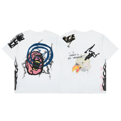 High Street Flame Person Cactus Jack Short Sleeve Summer Tees for Men and Women Crew Neck Harajuku Vintage Cotton Tshirts - Travis Scott Merchandise - Free Shipping Buy Now