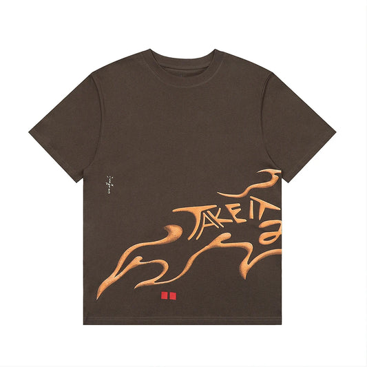 High Street Flame Person Cactus Jack Short Sleeve Summer Tees for Men and Women Crew Neck Harajuku Vintage Cotton Tshirts